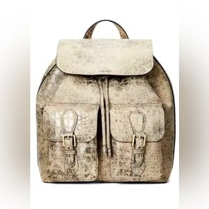 New Ralph Lauren Croc Embossed Leather Tan Olive Bronze Gold Backpack Bag